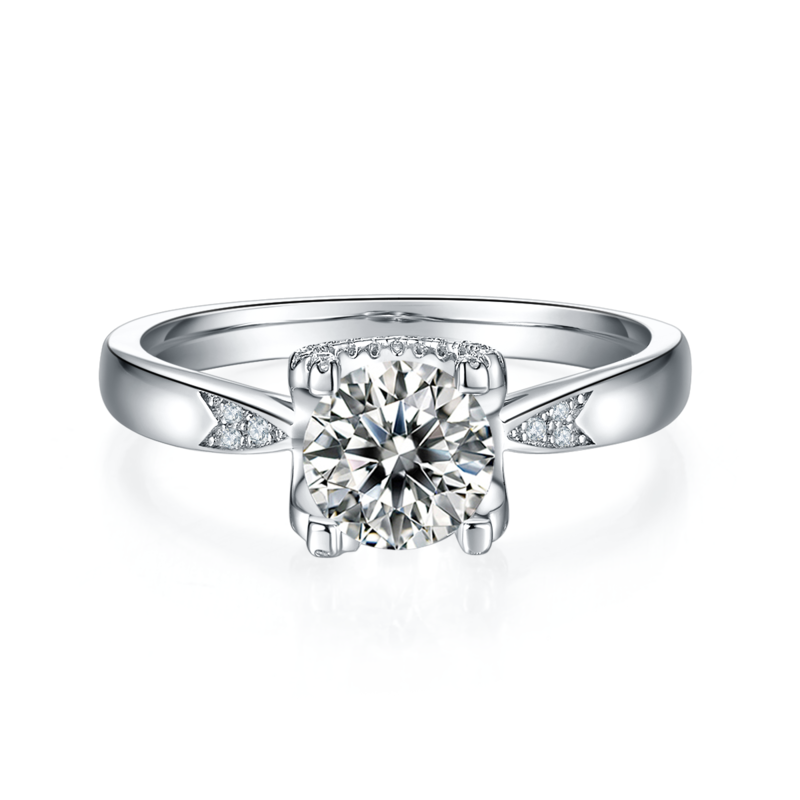 直臂V面微镶牛头S925银镀白金MoissaniteWomen's Ring1ctD级